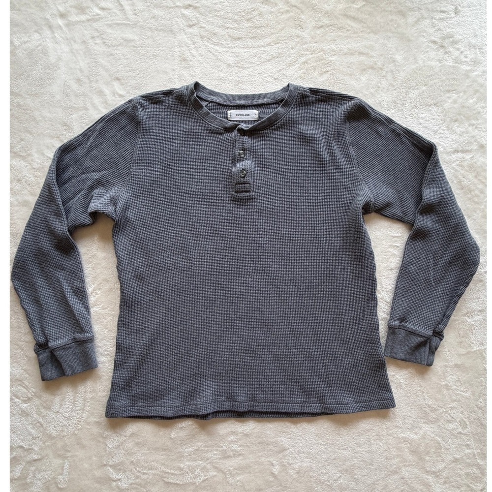 Everlane Gray Waffle Knit Long Sleeve Henley Shirt Mens Size Medium Excellent